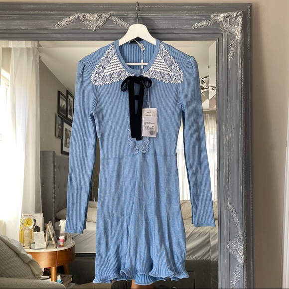 NWT Self-Portrait Bow Detail Lurex Knit Mini Dress L - Picture 4 of 6